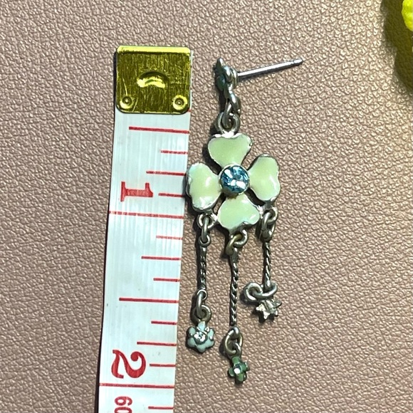 EARRINGS Four leave clover,  silver enamel and crystals - Picture 6 of 6